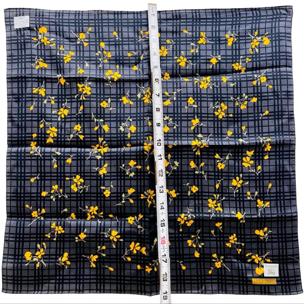 NewTagBurberrys Miniscarf/handker19.5" Cotton Silk Black Gray Yellow floral(15 - Picture 10 of 11